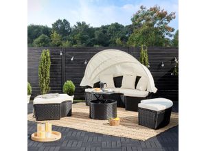 Casaria Sonneninsel Polyrattan mit Sonnendach 185 x 185 x 75 cm schwarz/creme