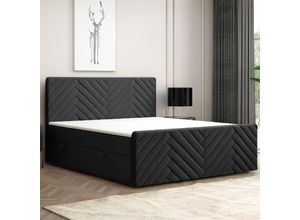 Boxspringbett MALIBU mit Bettkasten 140 x 200 cm Webstoff Schwarz Bett Bettkasten und Fussteil