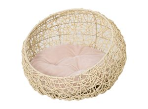 PawHut Katzenbett aus Rattan mit Kissen Katzenhöhle Hundehütte Beige Ø56 x 35 cm