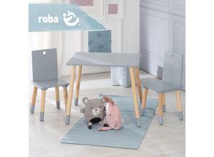 Roba Kindersitzgruppe, Kindermöbel Set, 2 Kinderstühle & 1 Tisch, Sitzgarnitur Holz, grau lackiert