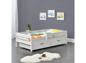 Kinderbett Borgarnes 90x200 cm mit Rausfallschutz und Schubladen Weiß