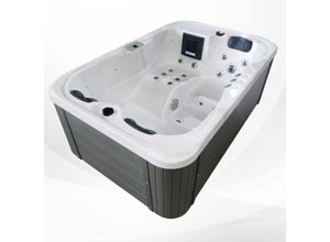 TroniTechnik Outdoor Whirlpool Spa TINO Weiß Silber Marmoriert 195cm x 127cm mit Heizung, Hydromassage, zwei Pumpen inkl. Thermoabdeckung