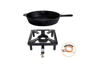 ALLGRILL Hockerkocher ohne Zündsicherung, Gusspfanne Ø 39 cm, Camping, Freizeit, Profiköche