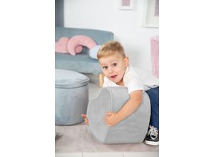 Roba Kinderhocker in Herzform „Lil Sofa“, bequemer Hocker mit grauem Samtstoff bezogen, Pouf