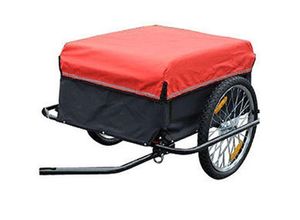 HOMCOM Transportanhänger Lastenanhänger Fahrrad CargoTrailer Schwarz + Rot L140 x B88 x H60 cm