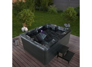 Home Deluxe Outdoor Whirlpool BLACK MARBLE inkl. Treppe und Thermoabdeckung