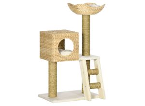 PawHut Kratzbaum 100,5cm Katzenbaum mit Katzenhöhle, Bett, Treppe, Kissen, Natur