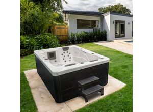 Home Deluxe Outdoor Whirlpool WHITE MARBLE inkl. Treppe und Thermoabdeckung