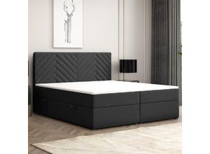 Boxspringbett MALIBU mit Bettkasten 140 x 200 cm Webstoff Schwarz Bett Bettkasten Hotelbett