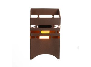 Gartenfreude AMARE Solar Garten Windlicht Feuerstelle in moderner Rostoptik Warmweiß mit Flammeneffekt, eckig, 15,5 x 15,5 x 23,5 cm, Dämmerungssensor