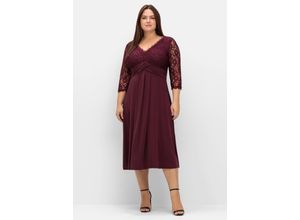 sheego Abendkleid mit Oberteil aus floraler Spitze, burgund, Gr.40