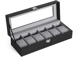 Songmics Uhrenbox, Schwarz, 30 x 11,2 x 8 cm