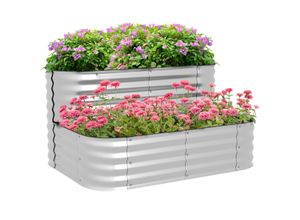 Outsunny Hochbeet Metall, 2-Stufiger Blumenkasten, Pflanzkasten mit Schrauben