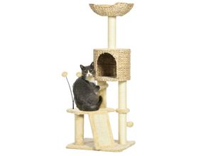 PawHut Katzen Kratzbaum 116 cm Katzenbaum mit Katzenhöhle, Katzenbett, Beige