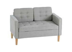 HOMCOM 2 Sitzer Sofa, Gepolstert Couch mit Stauraum, Holzbeine, Hellgrau