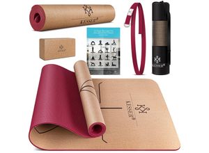 KESSER® Yogamatte Kork Inkl. Tragegurt Tasche & Yoga-Block Gymnastikmatte Yoga Matte rutschfest aus Naturkautschuk TPE Fitnessmatte, 183 x 62 Trainingsmatte für Fitness Sportmatte, Gymnastik extradick