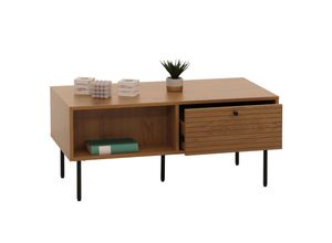 Couchtisch MCW-N78, Wohnzimmertisch Sofatisch, skandinavischer Stil Metall Holz Melamin MVG 45x100x50cm ~ natur