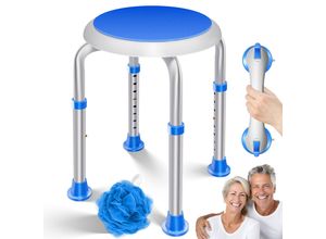 KESSER® Duschhocker höhenverstellbar 8 Stufen Leichter Badhocker rutschfeste Gummifüße Duschstuhl 136KG belastbar Duschhilfe Senioren Saugnapf Haltegriff Badewannengriff Duschsitz 360° drehbar