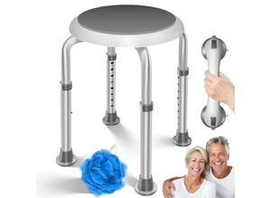 KESSER® Duschhocker höhenverstellbar 8 Stufen Leichter Badhocker rutschfeste Gummifüße Duschstuhl 136KG belastbar Duschhilfe Senioren Saugnapf Haltegriff Badewannengriff Duschsitz 360° drehbar