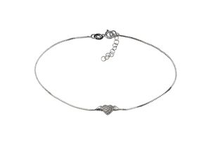 Zeeme Basic Fußkette Silber 925 rhodiniert mit Herz-Motiv und weißen Zirkonia 23+2,5cm