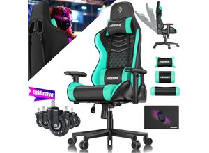 KESSER® Gaming Stuhl Ergonomisch Bürostuhl mit Kopfstütze & Lendenkissen Racing Gamer Stuhl 150kg belastbar Armlehne 360° Drehbarer Schreibtischstuhl Gaming Chair + Gummi-Rollen