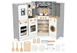 Mamabrum Xxl Cucina Ad Angolo In Legno Per Bambini Con Led E Numerosi Accessori