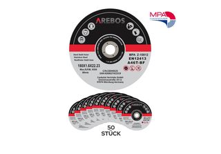 Dischi Da Taglio Arebos 180 Mm 50 Pezzi Per Acciaio Inox Metallo EN12413