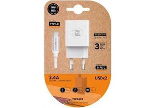 Caricabatterie Da Parete Tech One Tech TEC2403/ 2Xusb + Cavo Usb Type-C/ 2,4A/ …