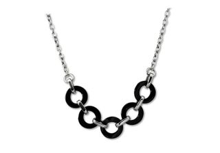 Amello Collana Acciaio Inox Ceramica 50Cm Anello Gioielli Argento Nero D2ESKX01S