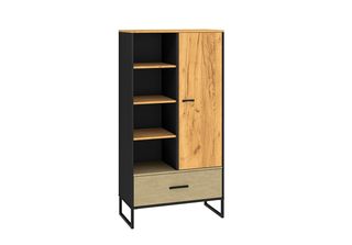 Scansia Con Scaffali E Anta Sabel - Nero / Rovere Craft Dorato