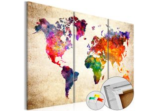 Quadro In Sughero Non Tessuto - Cartina In Sughero Acquerellata 60X40 Cm Karten…