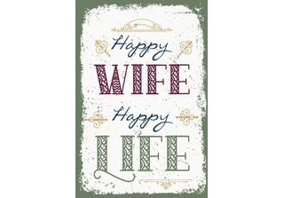 Vianmo Insegna In Legno 18X12 Cm Happy Wife Happy Life