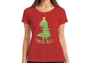 Maglietta Da Donna Tree Rex Christmas Tree T-Rex - Regalo Di Natale, Rosso, M
