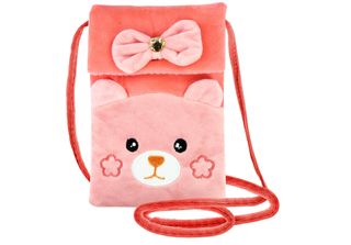Borsa A Tracolla Per Smartphone In Tessuto Con Disegno Di Un Orso Rosa