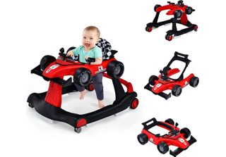 Costway Costway 4 In 1 Trolley Pieghevole Ad Altezza Regolabile Rosso + Nero