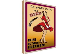 Vianmo Insegna In Legno 18X12 Cm Pinup Vorteil Bier Keine Rotweinflecken