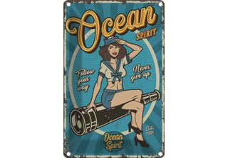 Vianmo Insegna Di Latta 30X20 Cm Pinup Ocean Spirit Seefahrt Ozean