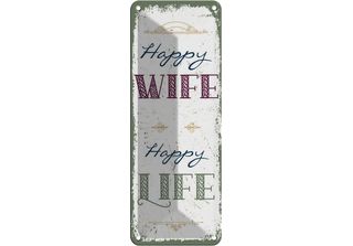 Vianmo Insegna Di Latta 27X10 Cm Happy Wife Happy Life