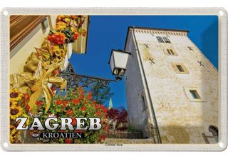 Vianmo Insegna Di Latta 12X18 Cm Zagreb Kroatien Lotrscak Turm Wachturm