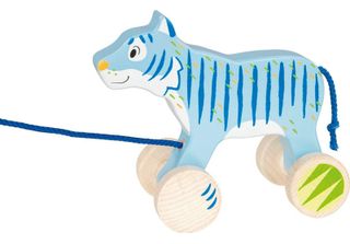 Goki 54888 Giocattolo Da Tirare Della Tigre 17,6 X 7,6 X 14,8 Cm, Legno, Blu