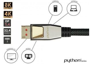 Python GC-M0205 Python Displayport 1.4 Kabel Nylongeflecht Schwarz 5M
