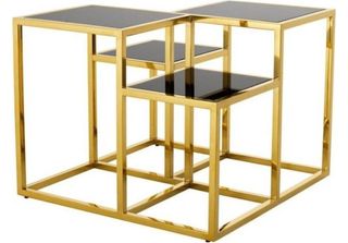 Casa Padrino Tavolino Di Design Art DéCo Oro Con Vetro Nero - Luxury Collection