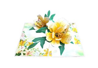 Biglietto Di Compleanno Pop-Up 3D Con Bouquet Di Gigli, Fatto A Mano, Fiori Gia…