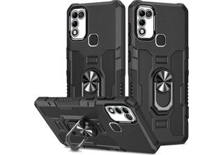 Infinix Hot 11 Play Case, Dual Layer Rugged Armour Holder Stand Custodia Protet…