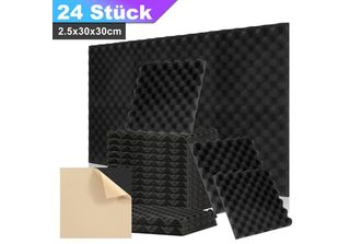 Hengda 24X Schiuma Acustica Autoadesiva Nera Assorbente A Onda, 30X30X2,5Cm
