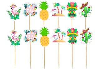 Toppers Decorazione Torta Hawaje Flamingi Set Di 12 Pezzi