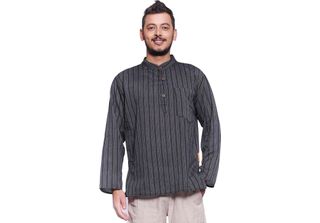 Simandra Uomo Kurta Classico A Righe Nero, S