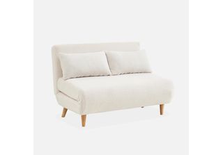 Sweeek - Divano Letto A 2 Posti Con Rivestimento Bouclé - Crema