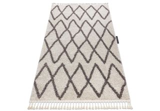 Tappeto Berber Beni Crema Frange Berbero Marocchino Shaggy Beige 140X190 Cm