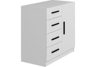 Dmora Credenza Neoguri 47X90X85H Cm Bianco, 4 Cassetti Apertura Battente